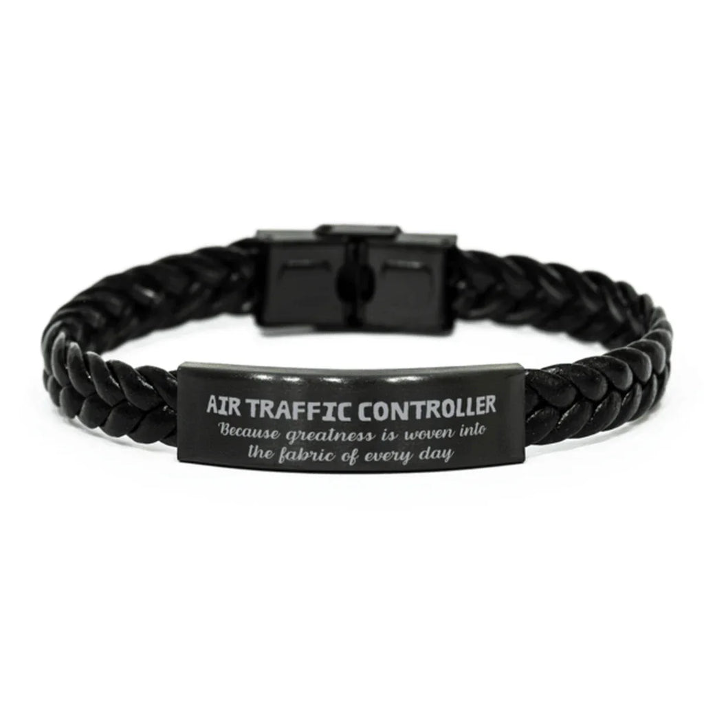 Sarcastic Air Traffic Controller Braided Leather Bracelet Gifts, Christmas Holiday Gifts for Air Traffic Controller Birthday, Air Traffic Controller: Because greatness is woven