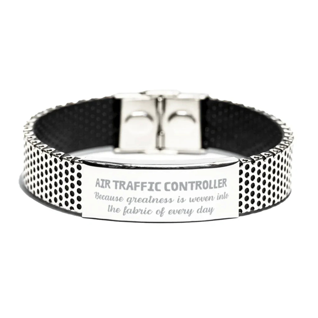 Sarcastic Air Traffic Controller Stainless Steel Bracelet Gifts, Christmas Holiday Gifts for Air Traffic Controller Birthday, Air Traffic Controller: Because greatness is woven