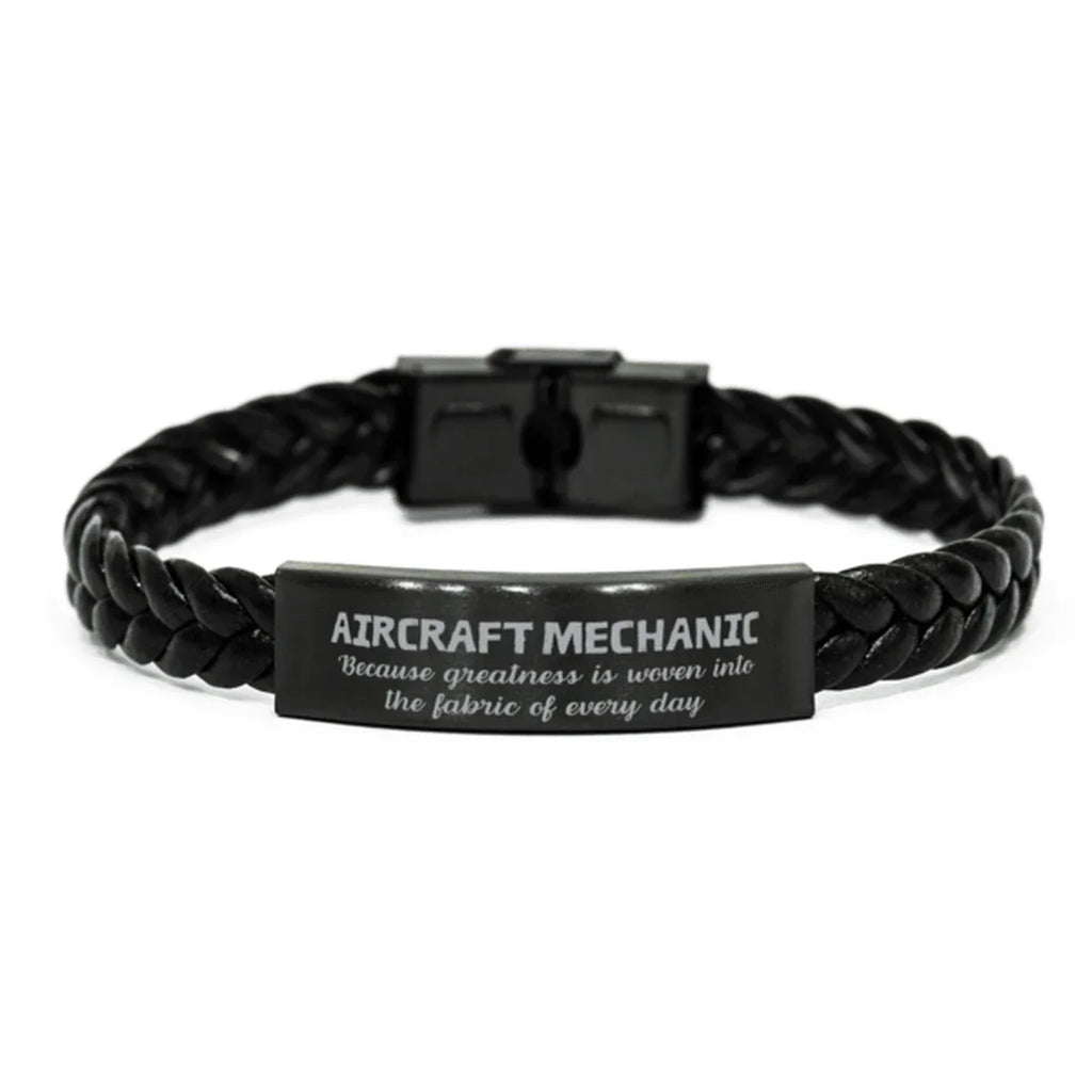 Sarcastic Aircraft Mechanic Braided Leather Bracelet Gifts, Christmas Holiday Gifts for Aircraft Mechanic Birthday, Aircraft Mechanic: Because greatness is woven
