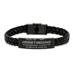 Sarcastic Aircraft Mechanic Braided Leather Bracelet Gifts, Christmas Holiday Gifts for Aircraft Mechanic Birthday, Aircraft Mechanic: Because greatness is woven