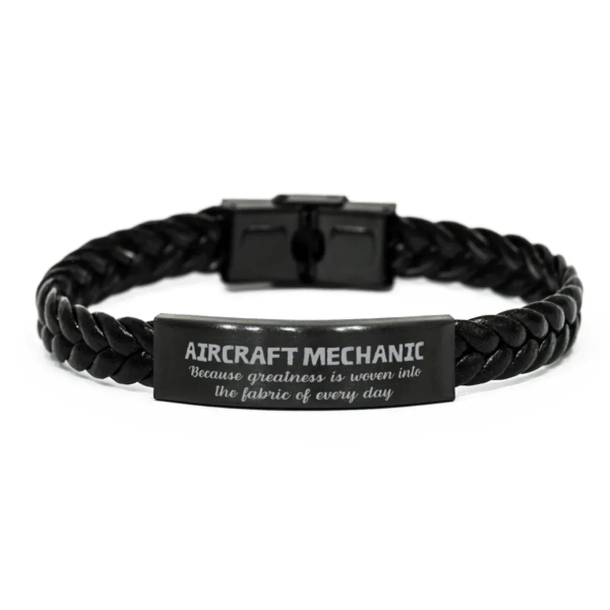 Sarcastic Aircraft Mechanic Braided Leather Bracelet Gifts, Christmas Holiday Gifts for Aircraft Mechanic Birthday, Aircraft Mechanic: Because greatness is woven