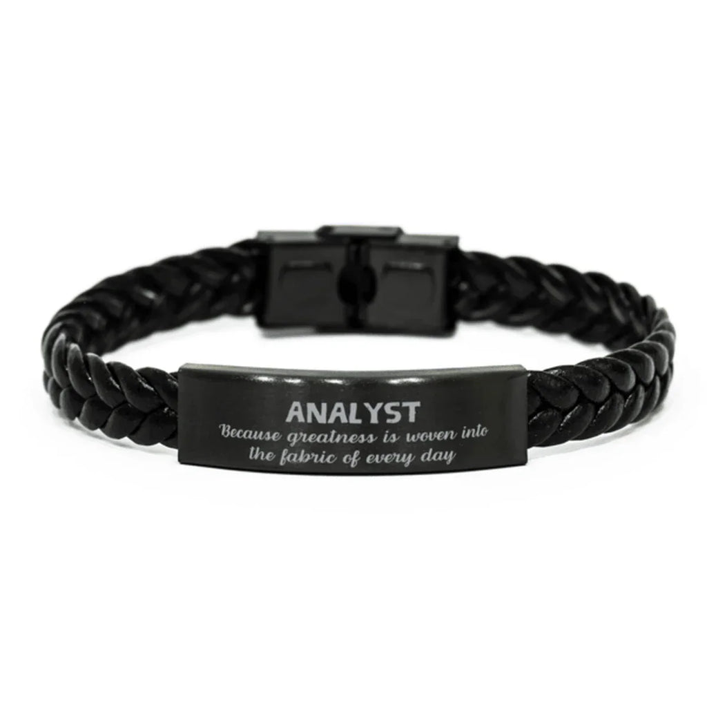 Sarcastic Analyst Braided Leather Bracelet Gifts, Christmas Holiday Gifts for Analyst Birthday, Analyst: Because greatness is woven