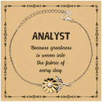 Sarcastic Analyst Sunflower Bracelet Gifts, Christmas Holiday Gifts for Analyst Birthday Message Card, Analyst: Because greatness is woven into the fabric