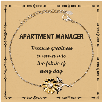 Sarcastic Apartment Manager Sunflower Bracelet Gifts, Christmas Holiday Gifts for Apartment Manager Birthday Message Card, Apartment Manager: Because greatness is woven into the fabric of every day, Coworkers, Friends - Mallard Moon Gift Shop