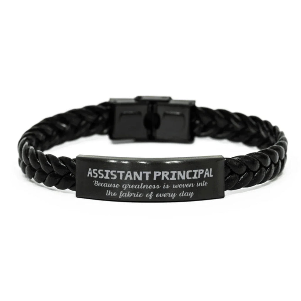 Sarcastic Assistant Principal Braided Leather Bracelet Gifts, Christmas Holiday Gifts for Assistant Principal Birthday, Assistant Principal: Because greatness is woven