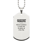 Sarcastic Assistant Principal Silver Dog Tag Gifts, Christmas Holiday Gifts for Assistant Principal Birthday, Assistant Principal: Because greatness is woven