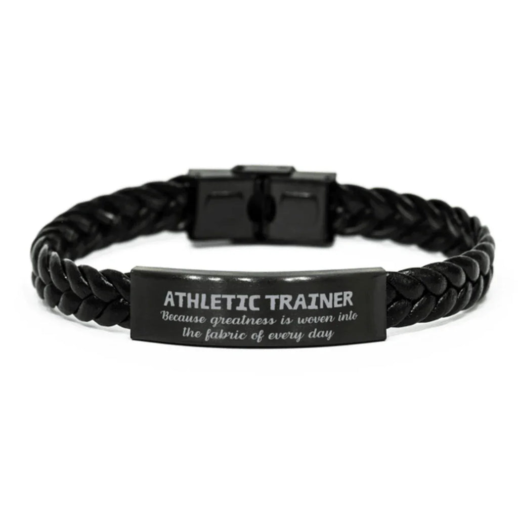 Sarcastic Athletic Trainer Braided Leather Bracelet Gifts, Christmas Holiday Gifts for Athletic Trainer Birthday, Athletic Trainer: Because greatness is woven