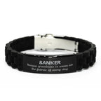 Sarcastic Banker Black Glidelock Clasp Bracelet Gifts, Christmas Holiday Gifts for Banker Birthday, Banker: Because greatness is woven