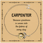 Sarcastic Carpenter Sunflower Bracelet Gifts, Christmas Holiday Gifts for Carpenter Birthday Message Card, Carpenter: Because greatness is woven into the fabric