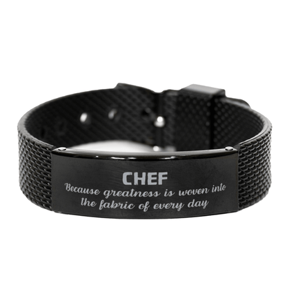 Sarcastic Chef Black Shark Mesh Bracelet Gifts, Christmas Holiday Gifts for Chef Birthday, Chef: Because greatness is woven into the fabric of every day, Coworkers, Friends - Mallard Moon Gift Shop