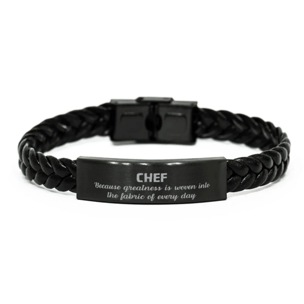 Sarcastic Chef Braided Leather Bracelet Gifts, Christmas Holiday Gifts for Chef Birthday, Chef: Because greatness is woven