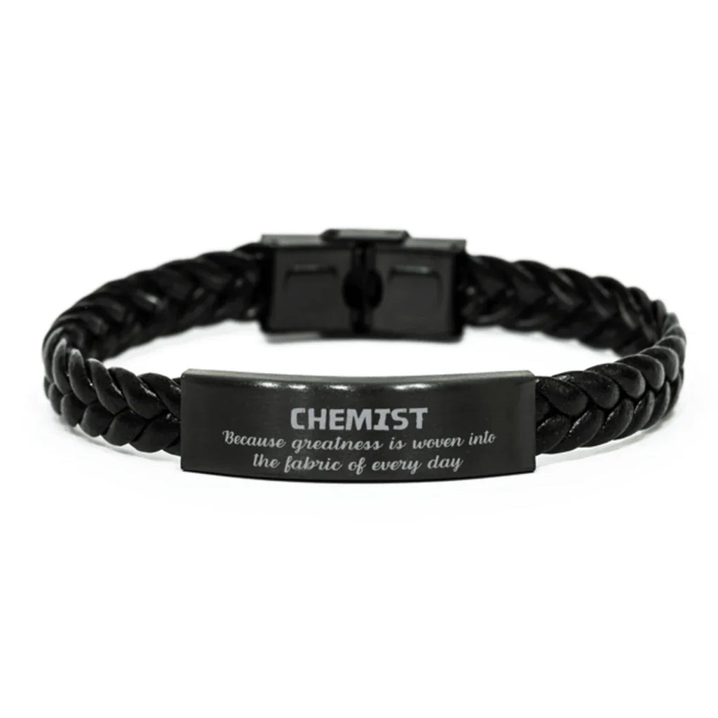 Sarcastic Chemist Braided Leather Bracelet Gifts, Christmas Holiday Gifts for Chemist Birthday, Chemist: Because greatness is woven