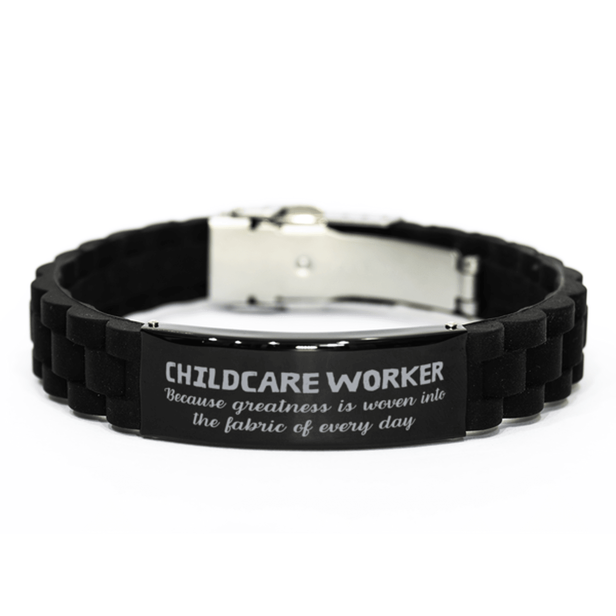 Sarcastic Childcare Worker Black Glidelock Clasp Bracelet Gifts, Christmas Holiday Gifts for Childcare Worker Birthday, Childcare Worker: Because greatness is woven into the fabric of every day, Coworkers, Friends - Mallard Moon Gift Shop