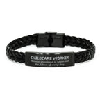 Sarcastic Childcare Worker Braided Leather Bracelet Gifts, Christmas Holiday Gifts for Childcare Worker Birthday, Childcare Worker: Because greatness is woven