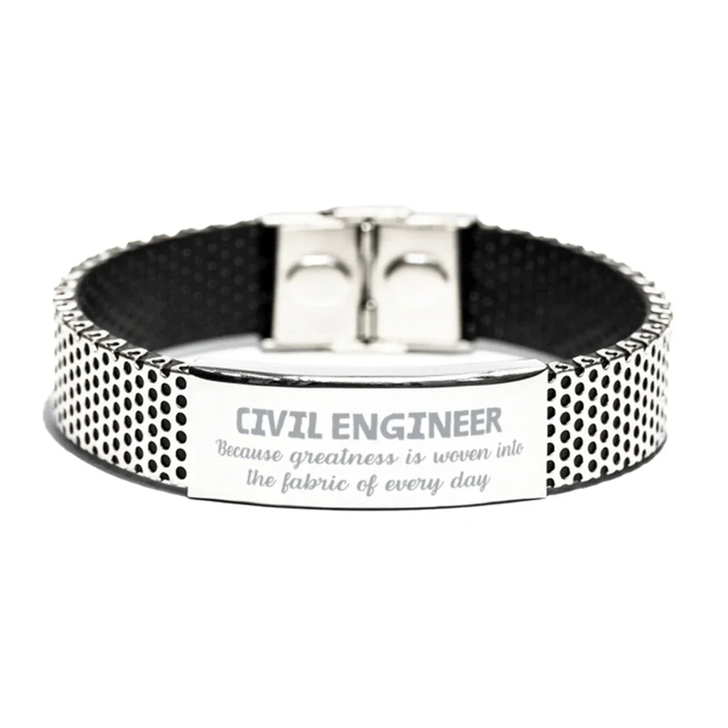Sarcastic Civil Engineer Stainless Steel Bracelet Gifts, Christmas Holiday Gifts for Civil Engineer Birthday, Civil Engineer: Because greatness is woven
