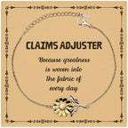 Sarcastic Claims Adjuster Sunflower Bracelet Gifts, Christmas Holiday Gifts for Claims Adjuster Birthday Message Card, Claims Adjuster: Because greatness is woven into the fabric
