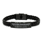 Sarcastic Computer Programmer Braided Leather Bracelet Gifts, Christmas Holiday Gifts for Computer Programmer Birthday, Computer Programmer: Because greatness is woven