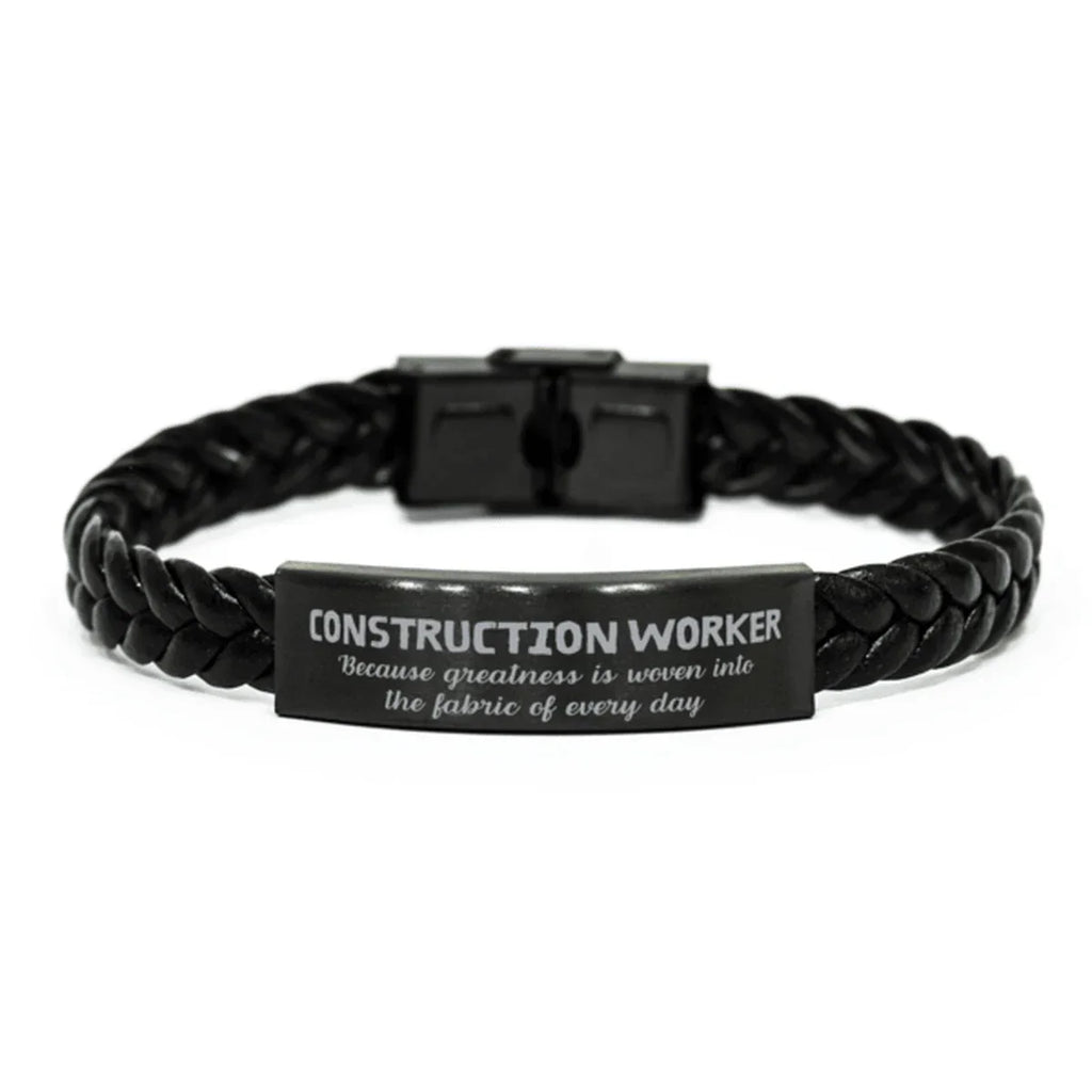 Sarcastic Construction Worker Braided Leather Bracelet Gifts, Christmas Holiday Gifts for Construction Worker Birthday, Construction Worker: Because greatness is woven