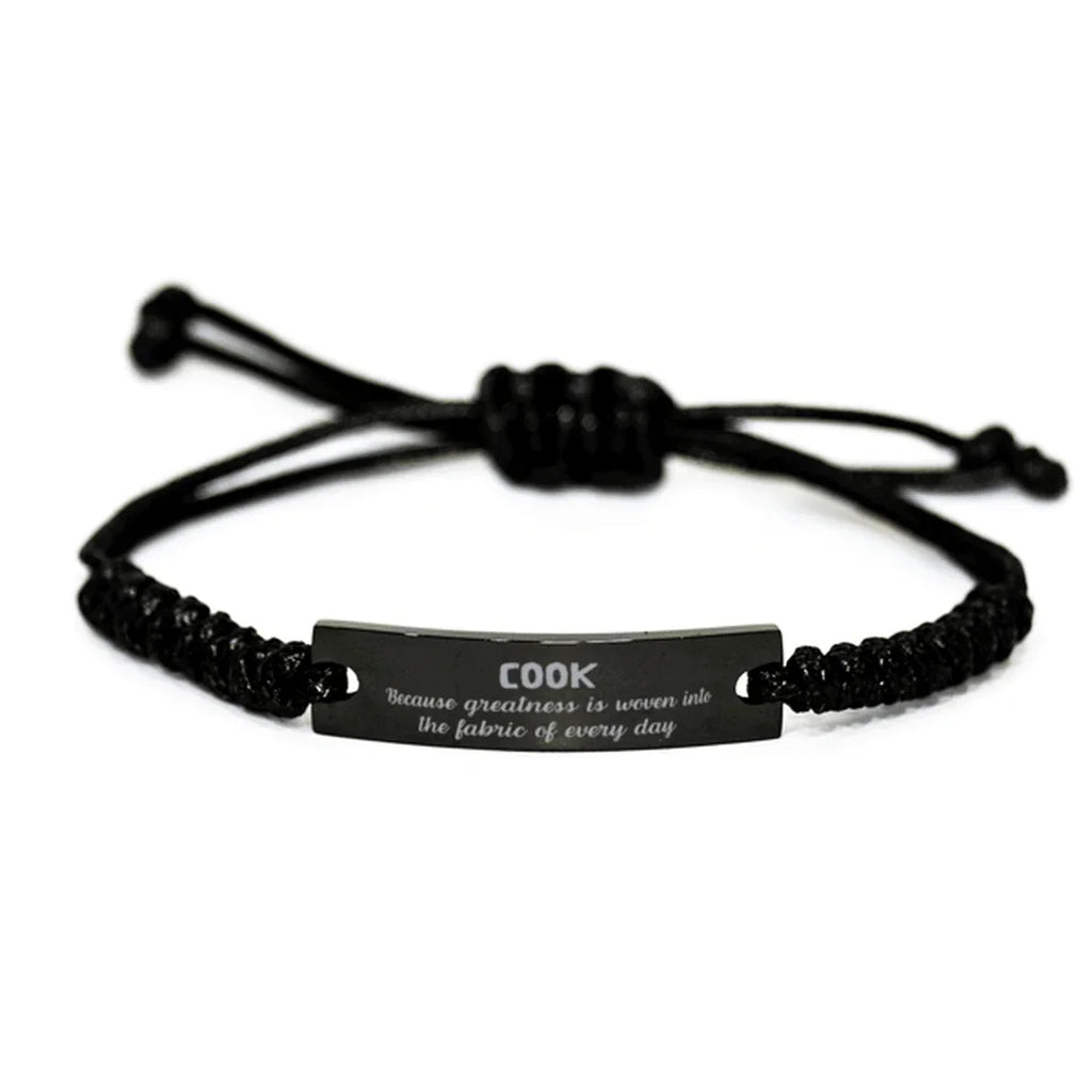 Sarcastic Cook Black Rope Bracelet Gifts, Christmas Holiday Gifts for Cook Birthday, Cook: Because greatness is woven