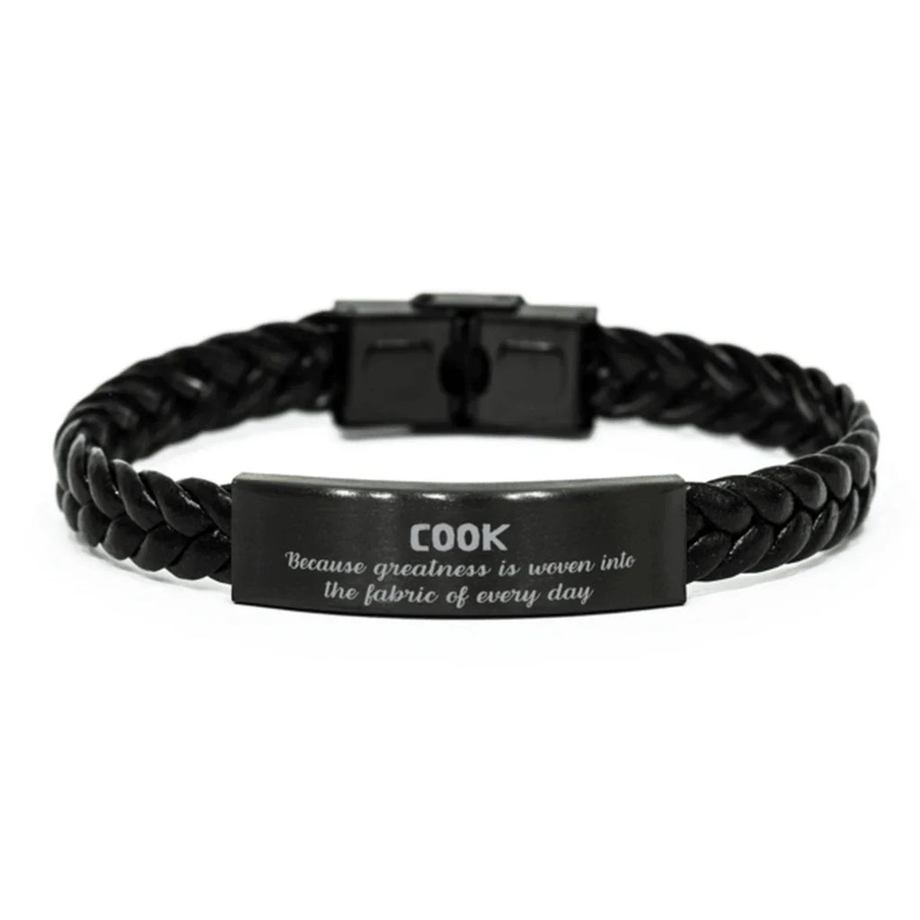 Sarcastic Cook Braided Leather Bracelet Gifts, Christmas Holiday Gifts for Cook Birthday, Cook: Because greatness is woven