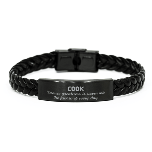 Sarcastic Cook Braided Leather Bracelet Gifts, Christmas Holiday Gifts for Cook Birthday, Cook: Because greatness is woven into the fabric of every day, Coworkers, Friends - Mallard Moon Gift Shop
