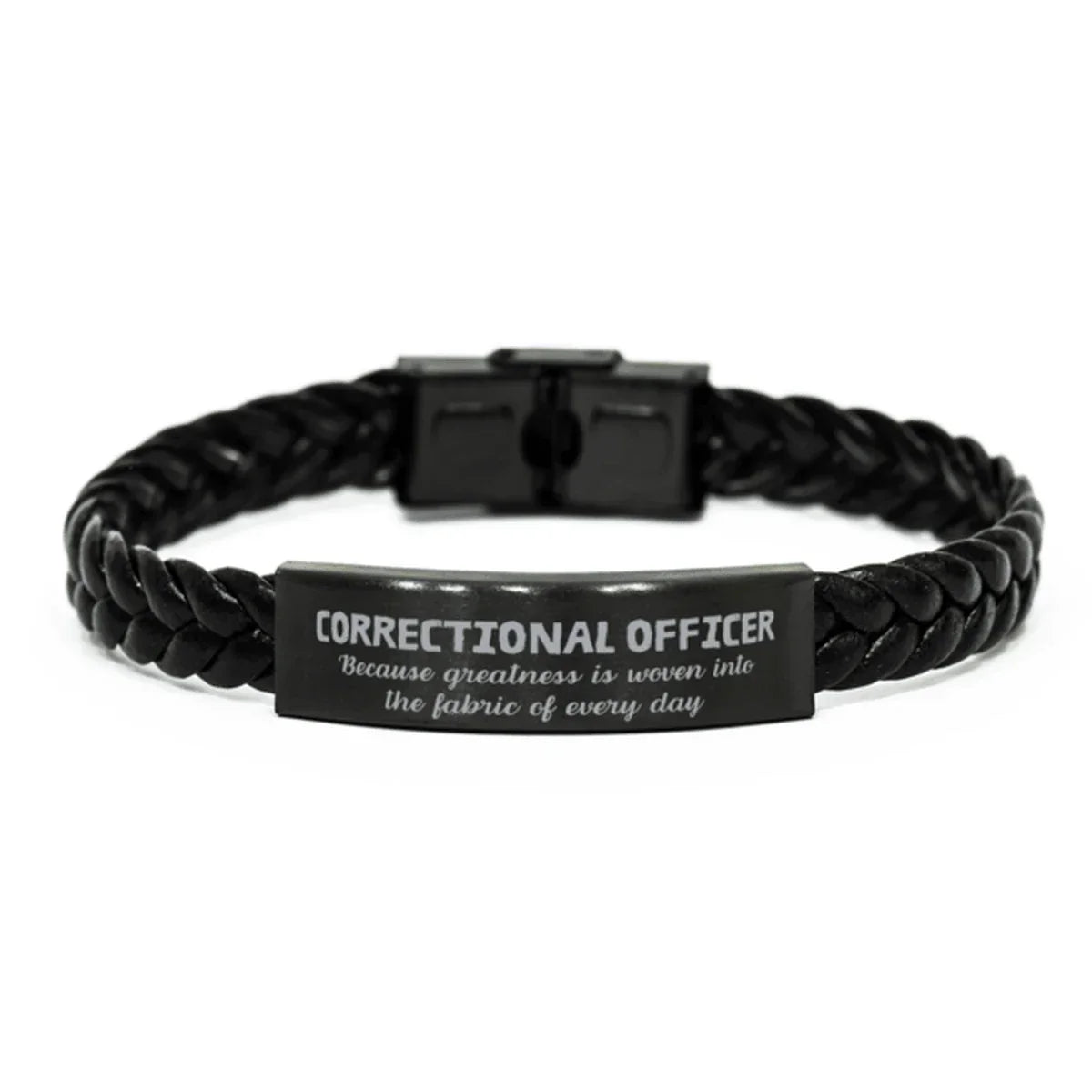 Sarcastic Correctional Officer Braided Leather Bracelet Gifts, Christmas Holiday Gifts for Correctional Officer Birthday, Correctional Officer: Because greatness is woven