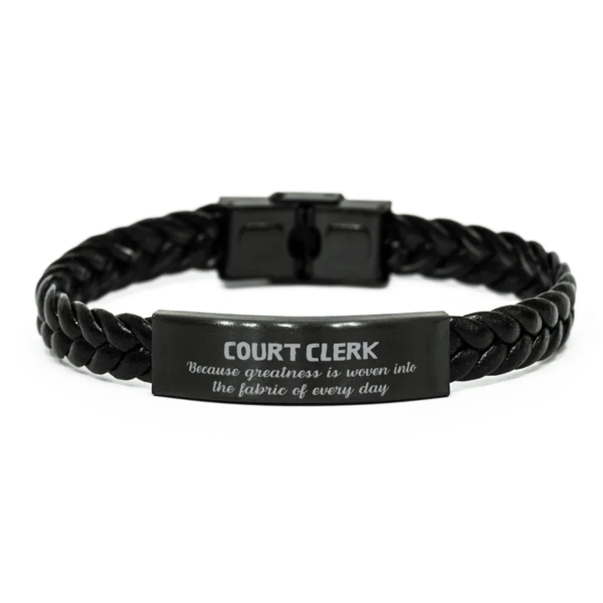 Sarcastic Court Clerk Braided Leather Bracelet Gifts, Christmas Holiday Gifts for Court Clerk Birthday, Court Clerk: Because greatness is woven