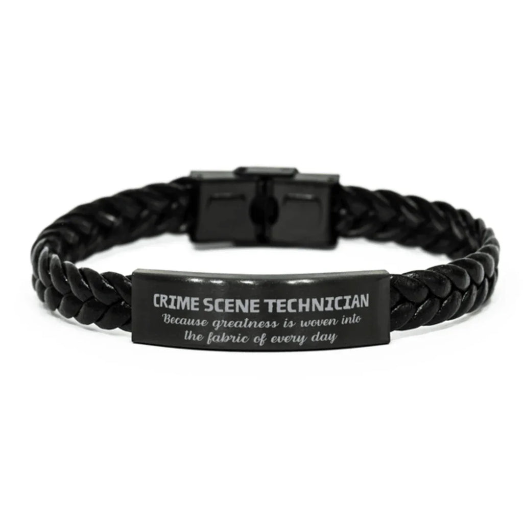 Sarcastic Crime Scene Technician Braided Leather Bracelet Gifts, Christmas Holiday Gifts for Crime Scene Technician Birthday, Crime Scene Technician: Because greatness is woven