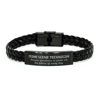 Sarcastic Crime Scene Technician Braided Leather Bracelet Gifts, Christmas Holiday Gifts for Crime Scene Technician Birthday, Crime Scene Technician: Because greatness is woven into the fabric of every day, Coworkers, Friends - Mallard Moon Gift Shop