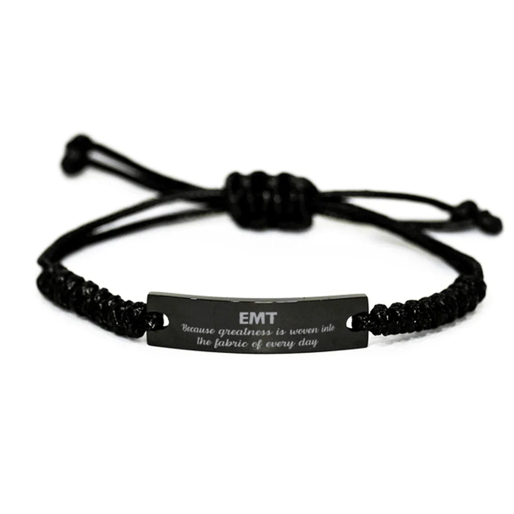Sarcastic EMT Black Rope Bracelet Gifts, Christmas Holiday Gifts for EMT Birthday, EMT: Because greatness is woven