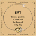 Sarcastic EMT Sunflower Bracelet Gifts, Christmas Holiday Gifts for EMT Birthday Message Card, EMT: Because greatness is woven into the fabric