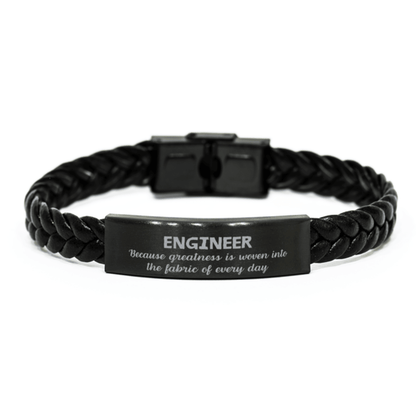 Sarcastic Engineer Braided Leather Bracelet Gifts, Christmas Holiday Gifts for Engineer Birthday, Engineer: Because greatness is woven into the fabric of every day, Coworkers, Friends - Mallard Moon Gift Shop