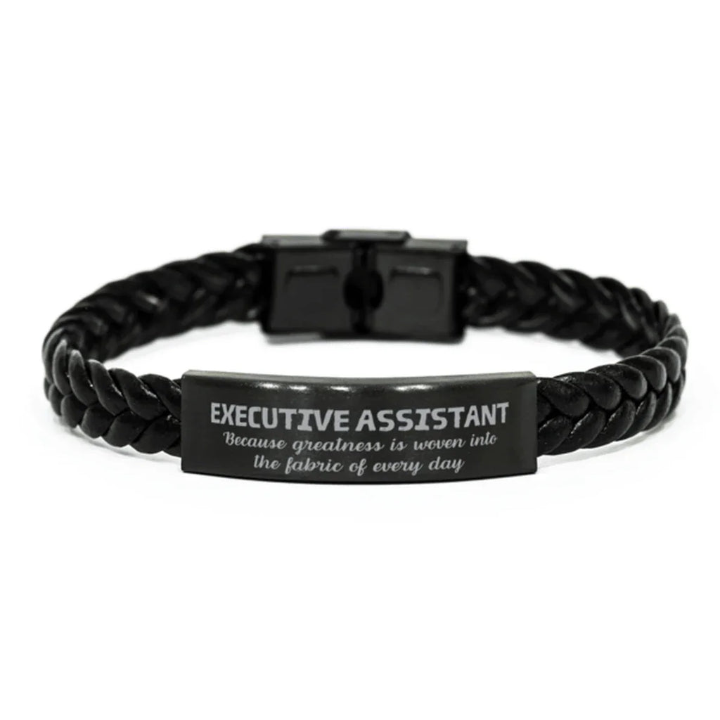 Sarcastic Executive Assistant Braided Leather Bracelet Gifts, Christmas Holiday Gifts for Executive Assistant Birthday, Executive Assistant: Because greatness is woven