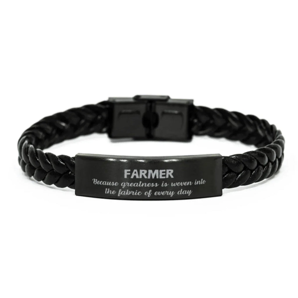 Sarcastic Farmer Braided Leather Bracelet Gifts, Christmas Holiday Gifts for Farmer Birthday, Farmer: Because greatness is woven