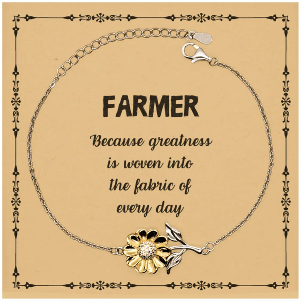 Sarcastic Farmer Sunflower Bracelet Gifts, Christmas Holiday Gifts for Farmer Birthday Message Card, Farmer: Because greatness is woven into the fabric