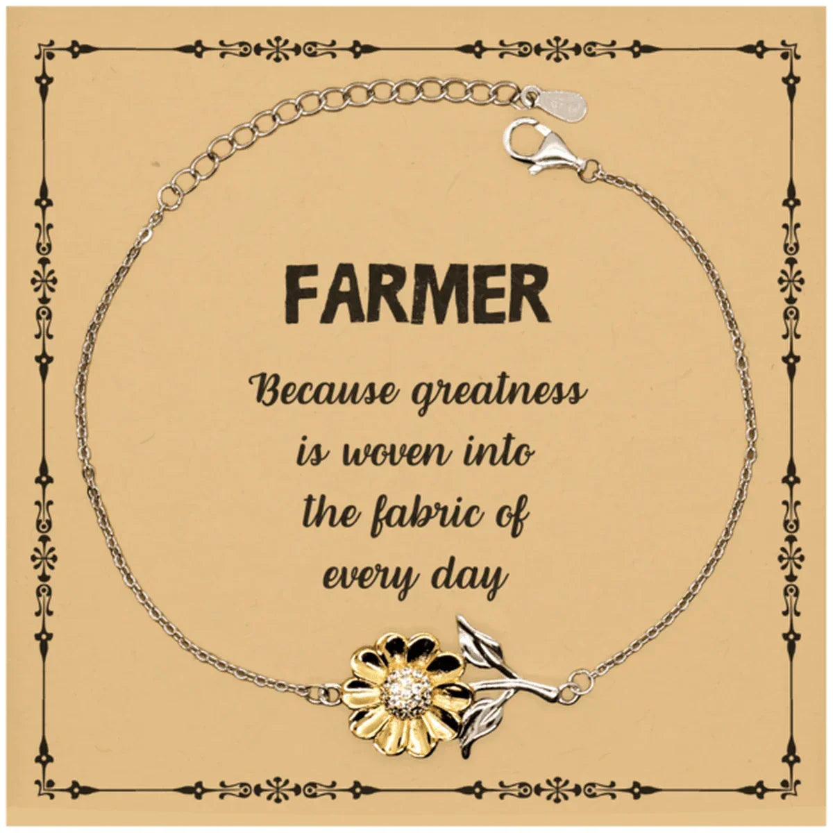 Sarcastic Farmer Sunflower Bracelet Gifts, Christmas Holiday Gifts for Farmer Birthday Message Card, Farmer: Because greatness is woven into the fabric