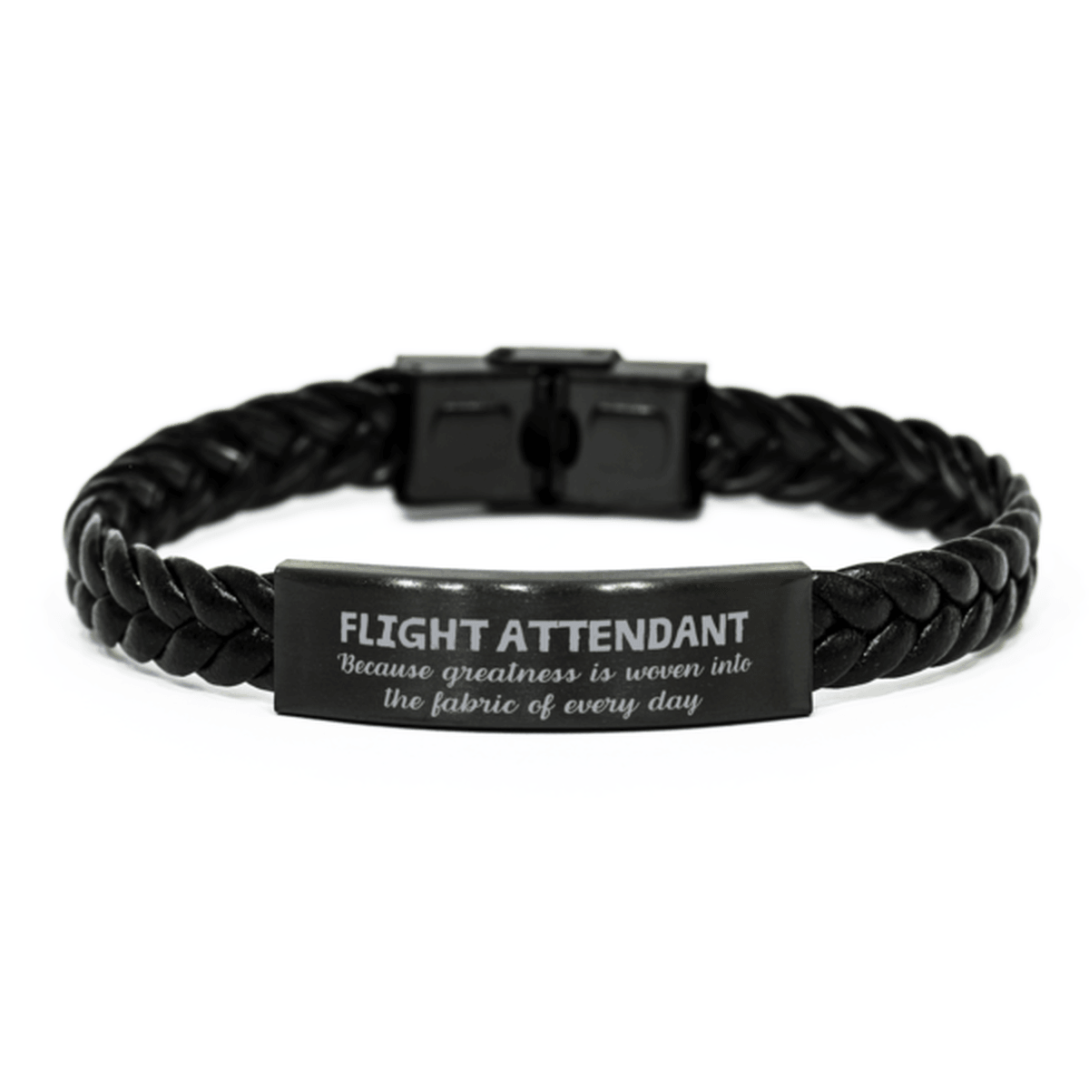 Sarcastic Flight Attendant Braided Leather Bracelet Gifts, Christmas Holiday Gifts for Flight Attendant Birthday, Flight Attendant: Because greatness is woven into the fabric of every day, Coworkers, Friends - Mallard Moon Gift Shop