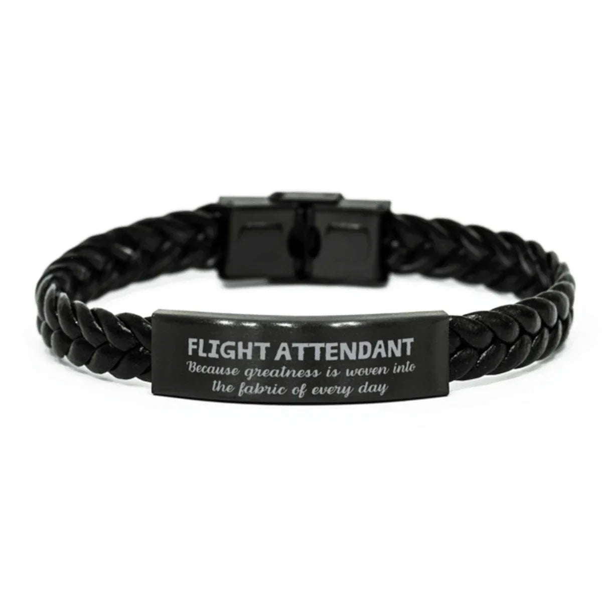 Sarcastic Flight Attendant Braided Leather Bracelet Gifts, Christmas Holiday Gifts for Flight Attendant Birthday, Flight Attendant: Because greatness is woven