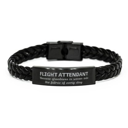 Sarcastic Flight Attendant Braided Leather Bracelet Gifts, Christmas Holiday Gifts for Flight Attendant Birthday, Flight Attendant: Because greatness is woven into the fabric of every day, Coworkers, Friends - Mallard Moon Gift Shop