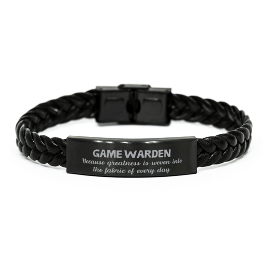 Sarcastic Game Warden Braided Leather Bracelet Gifts, Christmas Holiday Gifts for Game Warden Birthday, Game Warden: Because greatness is woven into the fabric of every day, Coworkers, Friends - Mallard Moon Gift Shop