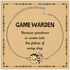 Sarcastic Game Warden Sunflower Bracelet Gifts, Christmas Holiday Gifts for Game Warden Birthday Message Card, Game Warden: Because greatness is woven into the fabric