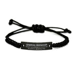 Sarcastic General Manager Black Rope Bracelet Gifts, Christmas Holiday Gifts for General Manager Birthday, General Manager: Because greatness is woven