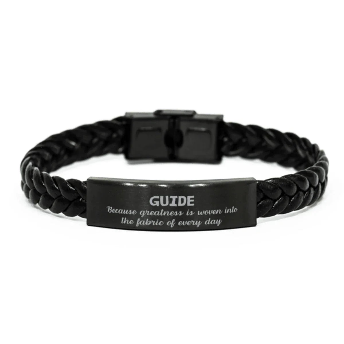 Sarcastic Guide Braided Leather Bracelet Gifts, Christmas Holiday Gifts for Guide Birthday, Guide: Because greatness is woven