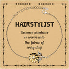 Sarcastic Hairstylist Sunflower Bracelet Gifts, Christmas Holiday Gifts for Hairstylist Birthday Message Card, Hairstylist: Because greatness is woven into the fabric