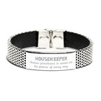 Sarcastic Housekeeper Stainless Steel Bracelet Gifts, Christmas Holiday Gifts for Housekeeper Birthday, Housekeeper: Because greatness is woven