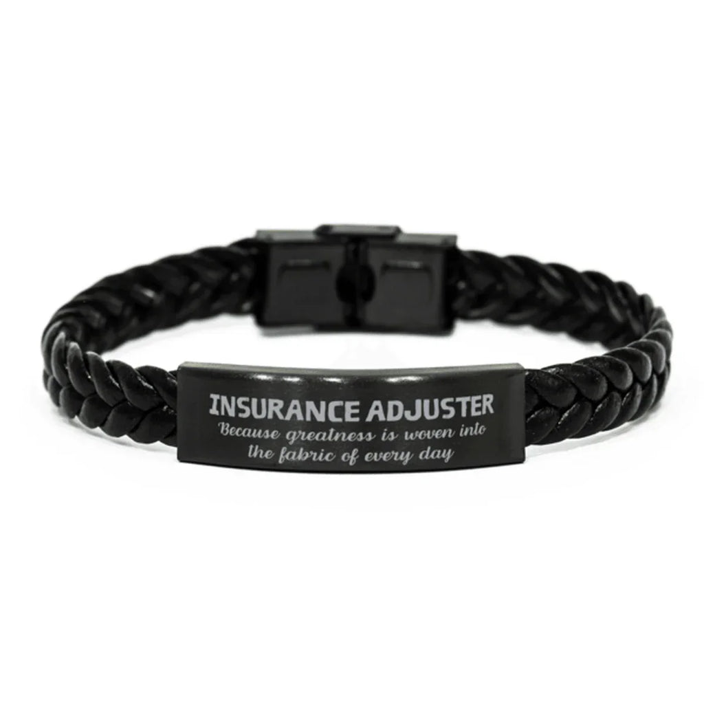 Sarcastic Insurance Adjuster Braided Leather Bracelet Gifts, Christmas Holiday Gifts for Insurance Adjuster Birthday, Insurance Adjuster: Because greatness is woven