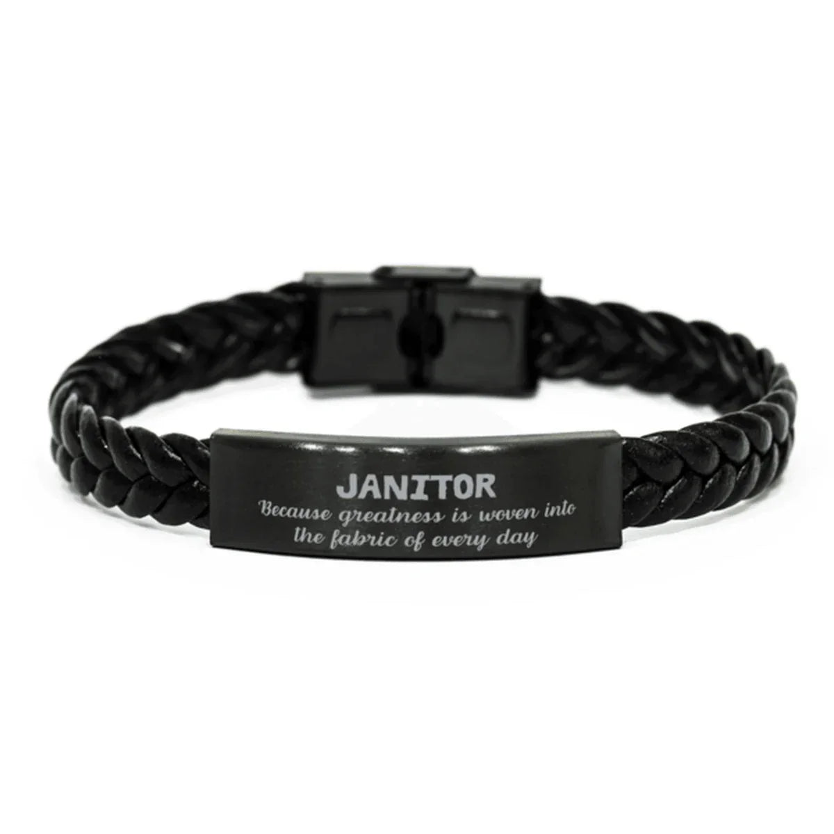 Sarcastic Janitor Braided Leather Bracelet Gifts, Christmas Holiday Gifts for Janitor Birthday, Janitor: Because greatness is woven