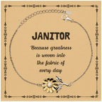 Sarcastic Janitor Sunflower Bracelet Gifts, Christmas Holiday Gifts for Janitor Birthday Message Card, Janitor: Because greatness is woven into the fabric