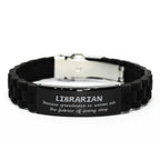 Sarcastic Librarian Black Glidelock Clasp Bracelet Gifts, Christmas Holiday Gifts for Librarian Birthday, Librarian: Because greatness is woven