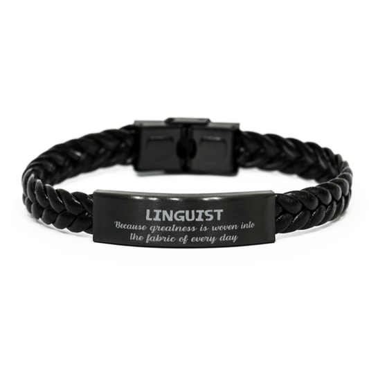 Sarcastic Linguist Braided Leather Bracelet Gifts, Christmas Holiday Gifts for Linguist Birthday, Linguist: Because greatness is woven into the fabric of every day, Coworkers, Friends - Mallard Moon Gift Shop
